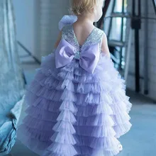 Милое Пышное праздничное платье для маленьких девочек на день рождения с бантом, многослойное Пышное фатиновое платье с блестками для маленьких девочек, Пышное Платье