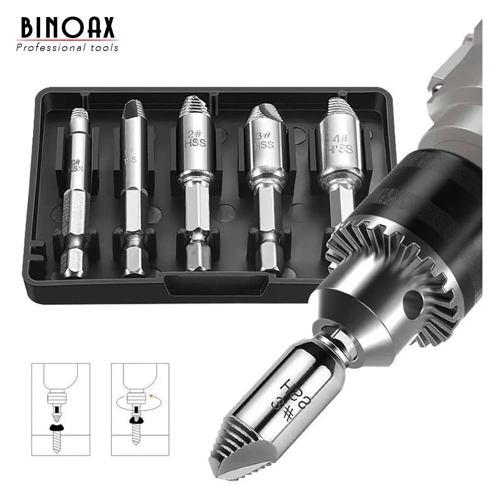 BINOAX 5 шт./компл. 1/4 "Никель Ptd HSS сломанный ржавый зачищенный винт и удалитель