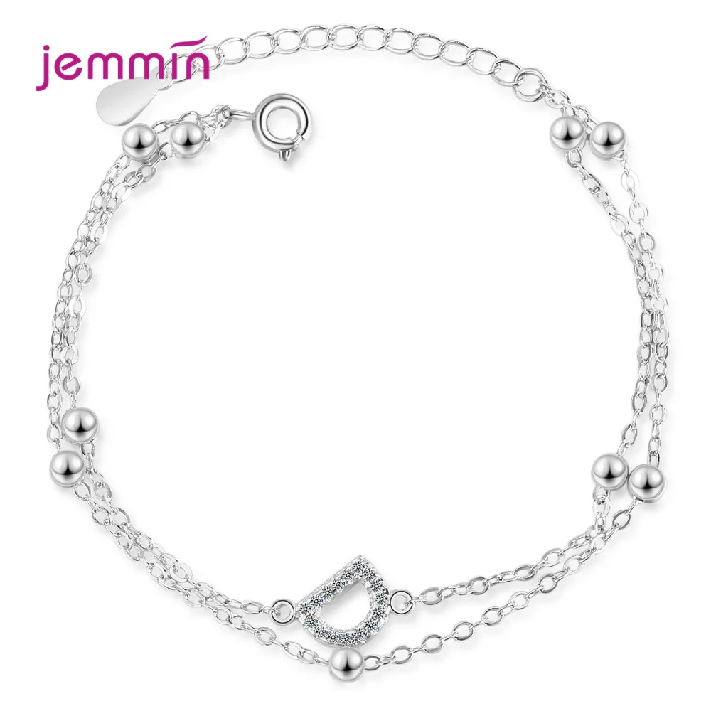 

New Arrival Zircon Letter D Double Layer Bracelets for Women Jewelry 925 Silver Bead Bangle Lady Birthday Present