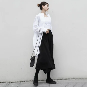 

Korea Women Button Back Long Big Size Blouse New Stand Collar Long Sleeve Loose Fit Shirt Fashion Tide Spring Autumn 2020 1N582