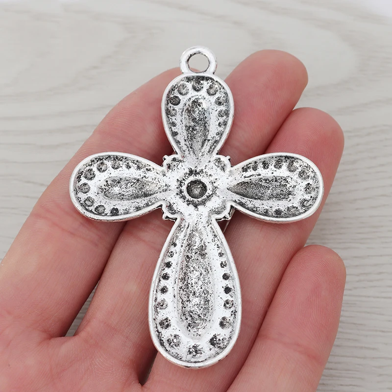 40/120pcs Retro Tibetan Silver Hollow Cross Charms Pendants Beads 11x23mm 