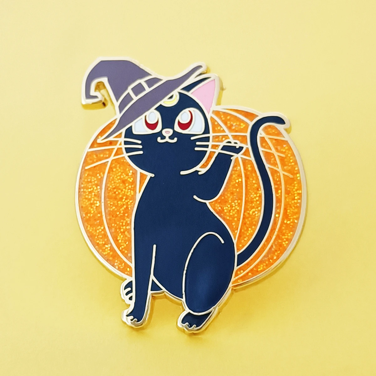 GLITTER Witch Cat Hard Enamel Pin Cute Halloween Enamel Pin Kawaii