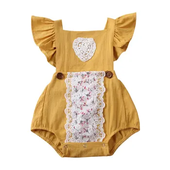 

2020 Cute Infant Baby Girl Bodysuits Clothes Floral Lace Ruffle Short Sleeve Backless Jumpsuits Overall Outfit