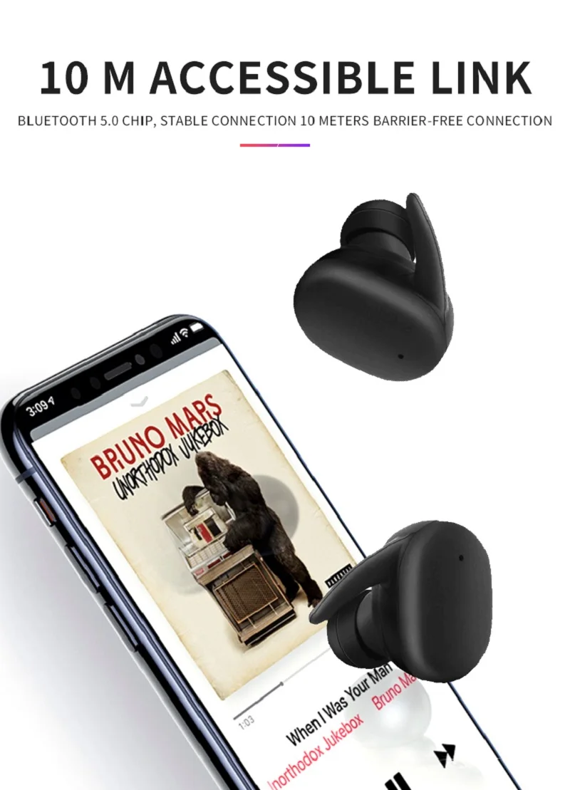 Беспроводная гарнитура, спортивные мини наушники TWS, Bluetooth наушники 5,0, беспроводные наушники с сенсорным управлением, стерео наушники с шумоподавлением