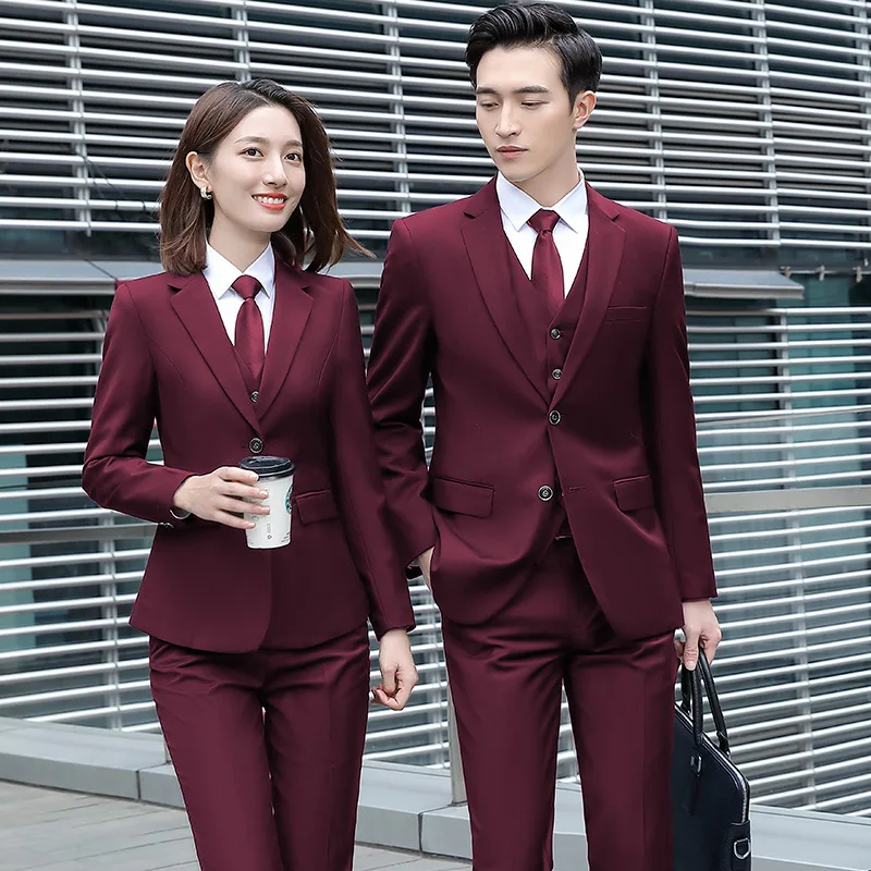 IZICFLY High Quality Professional Autumn Spring New Style Red Business Women Suits With Pant Office Uniform Work Wear-3 Pieces