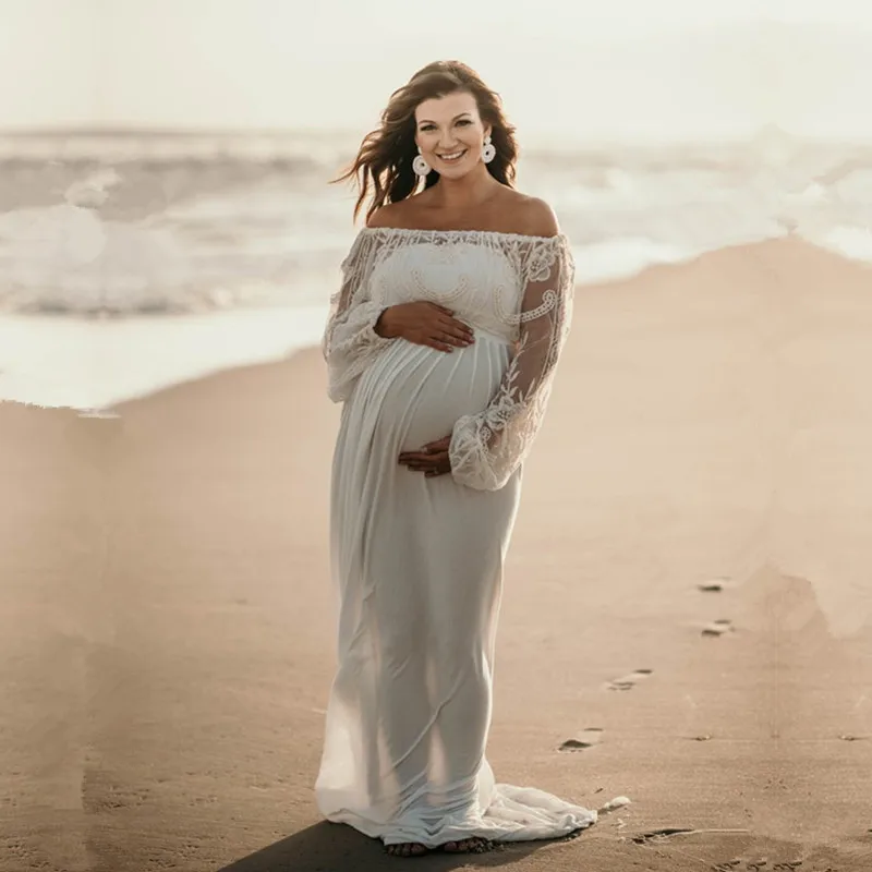 white crochet maternity dress