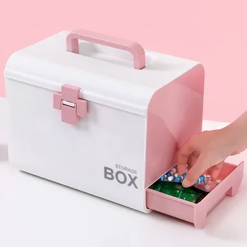 

Home First Multi-layer Storage Organizer Medicine dustproof plastic lock Aid Kit Medicine Box Plastic Container Medicine Chest
