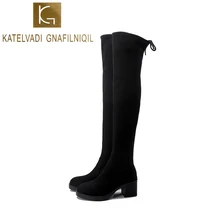 KATELVADI/размеры 34-39; новая обувь; женские сапоги; черные ботфорты; пикантные женские зимние сапоги до бедра; 6 см; K-506