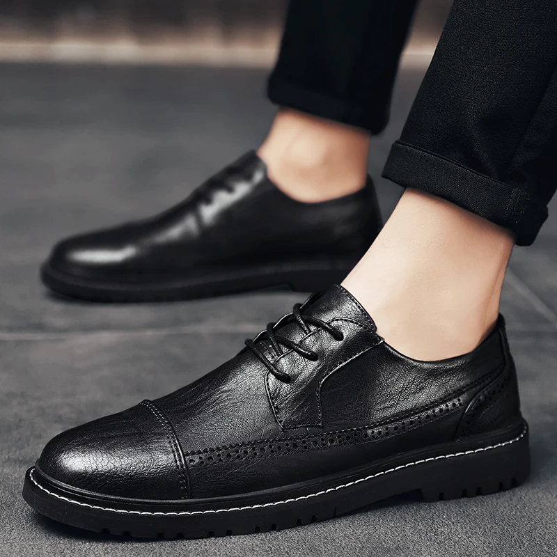 

Trend Leather Men Casual Shoes lace up fashion Brand Sneakers Footwear Zapatos Outdoor Male breathable Shoes Men Flats Shoe Man