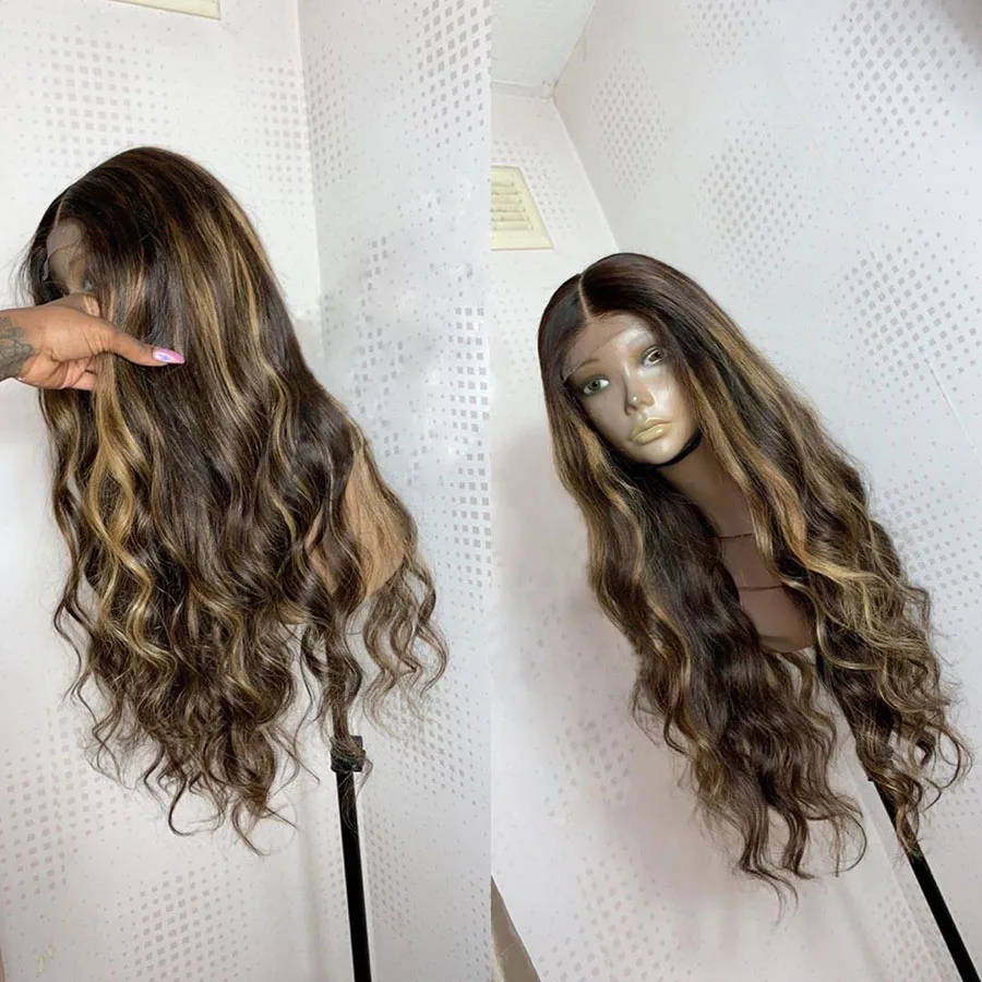 Длинные волнистые Выделите 13*6 кружевные передние человеческие волосы парики Remy бразильские волосы с волосами младенца отбеленные конты 150% плотность 8-24 дюйма