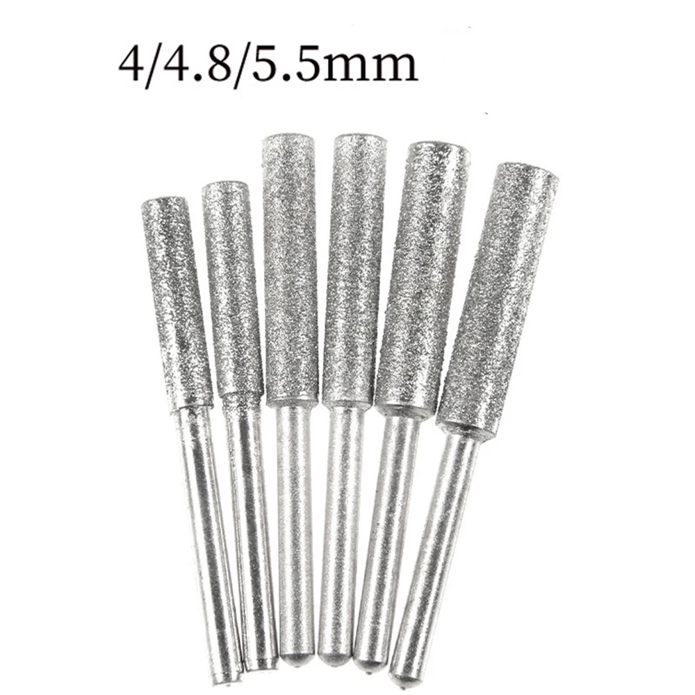 

5PCS Diamond Coated Grinding Head Cylindrical Burr 4mm Chainsaw Sharpener Stone File Chain Saw Sharpening Carving Grinding Tools