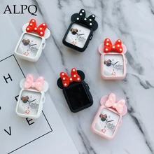 Силиконовый чехол APQL с мультипликационным принтом для Apple Watch 38 мм 40 мм 42 мм 44 мм защитный чехол с милым бантом для iWatch серии 5 1 2 3 4
