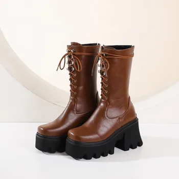 

Patent Leather Black High Platform Boots Women Fashion Martin Boots Women 2020 Non-slip Wear-resistant Sole Ankle Boots Ladies