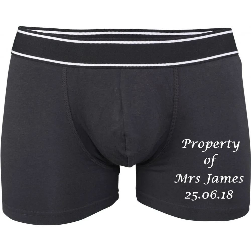 Boxer Shorts personnalisé /"propriété de...?/" Grooms Cadeau De Mariage Choisir Tout Texte.?