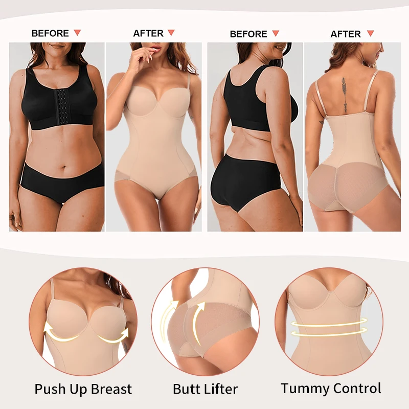 yummie shapewear Shapewear Bodysuit for Women Tummy Control Butt Lifter Panties Waist Trainer Stomach Body Shaper Slimming Underwear Girdles full body shaper