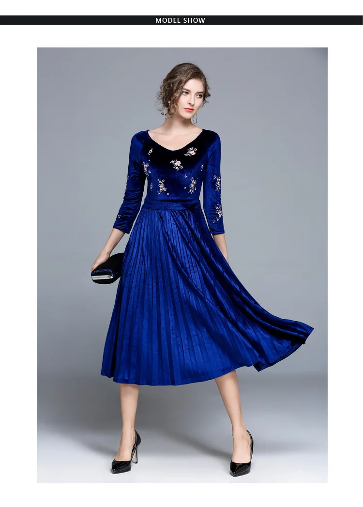 Элегантное женское красное бархатное зимнее платье с вышивкой, vestido de festa, рокабилли, плиссированное теплое рождественское платье Kerst Jurk K6143