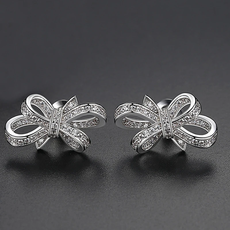 Модные сверкающие серьги-гвоздики с бантом, с прозрачным AAA кубическим цирконием, женские вечерние Роскошные ювелирные изделия, элегантные свадебные подарки