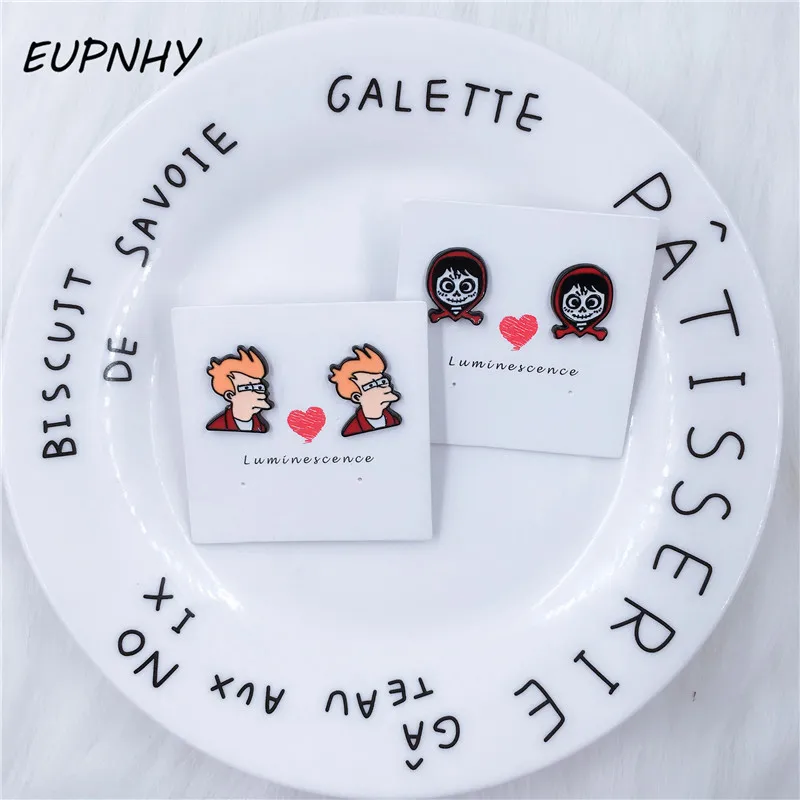 EUPNHY 1 пара мультфильм Футурама Коко Пирс серьги гвоздики эмалевая Серьга для женщин подростка Девушки Ювелирные изделия Подарки