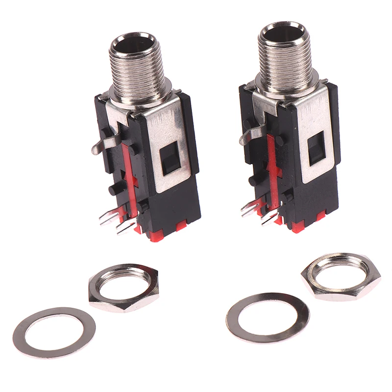 

2pcs PJ-602B Right Angle Audio Connector Thread Lock Panel Mount 1/4" 6.35 Mm Stereo Phone Jack Headphone Socket