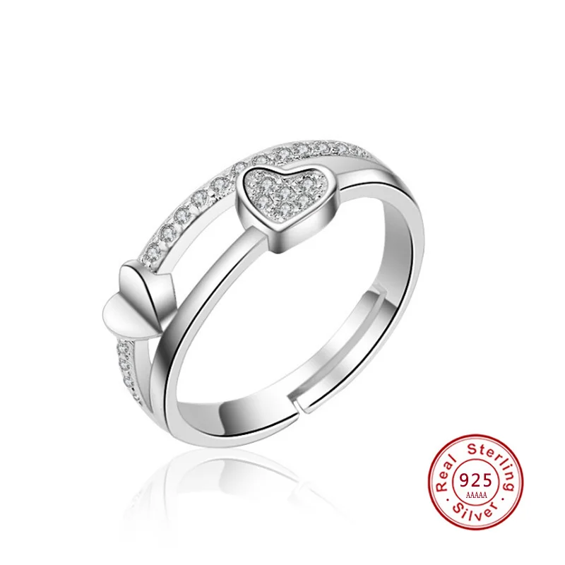 Милый двойной Любовь Сердце Кристалл CZ Lover открытие регулируемое кольцо розовое золото/серебро кольца ручной работы для женщин Свадебные подарки