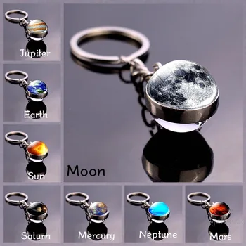 

Solar System Planet Keyring Double Side Glass Ball Key Chain Galaxy Nebula Space Keychain for love gift with Moon Earth Sun Mars