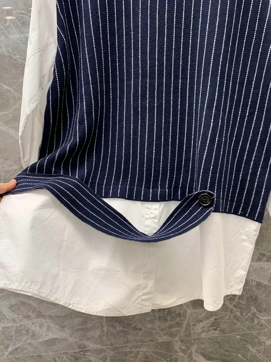 autumn Early new women's round collar irregular patchwork stripes decorative long-sleeved jacket 907