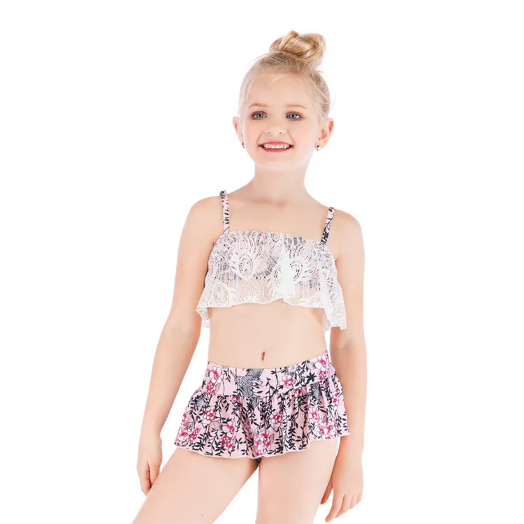 

2019 CHILDREN'S Swimsuit Lace Boxers Floral-Print Split Type Swimsuit Bikini Swimwear