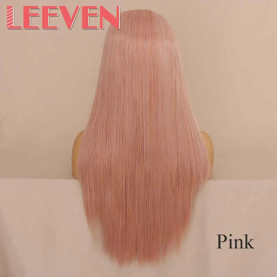Leeven синтетический парик на кружеве 24 дюйма Sikly прямые волосы 613 блонд парики розовый медный имбирный парик для женщин термостойкий - Цвет: Розовый