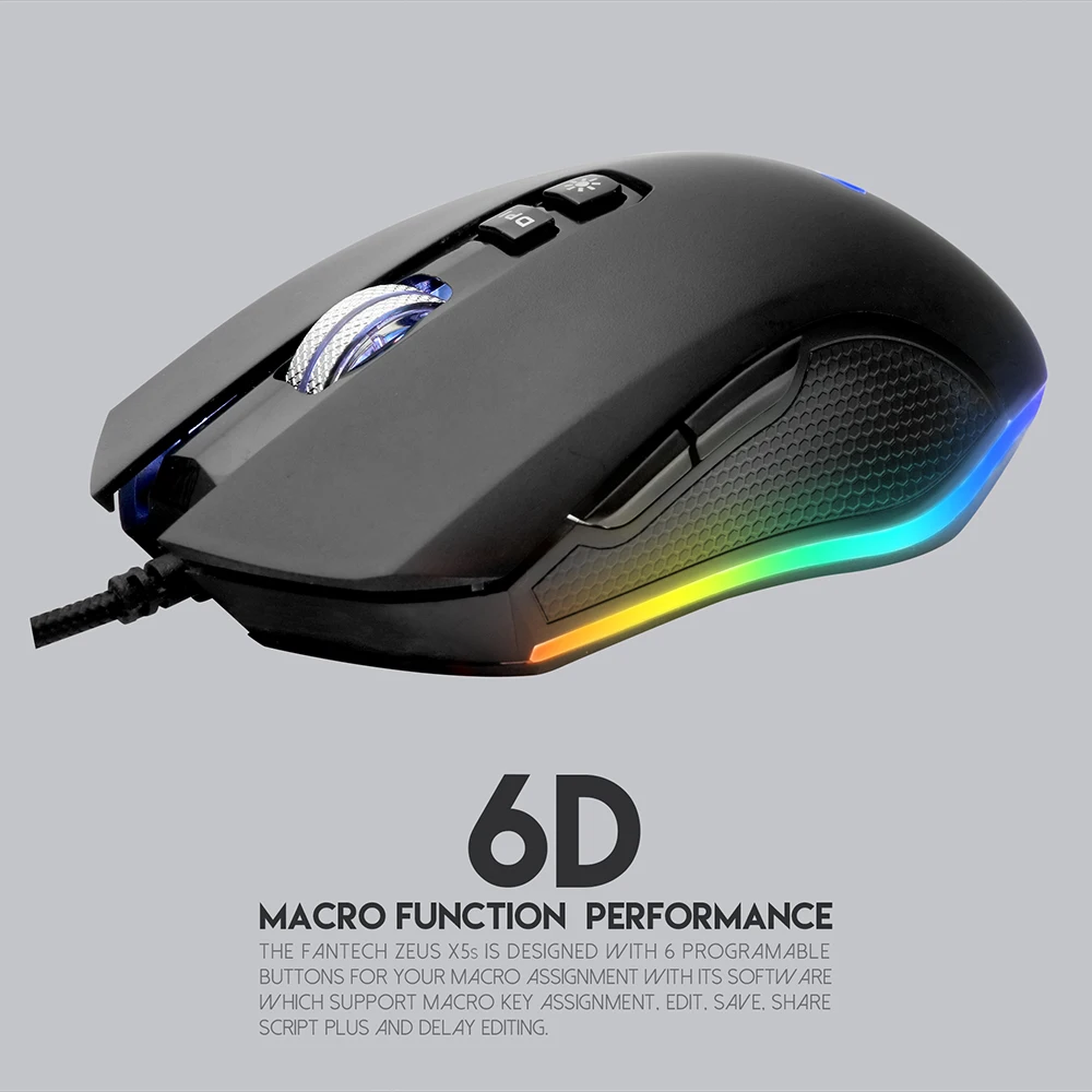  Fantech X5s Wired Gaming Mouse 4800DPI USB Optical Computer Mouse Ergonomic 6D LED Gaming Mouse For