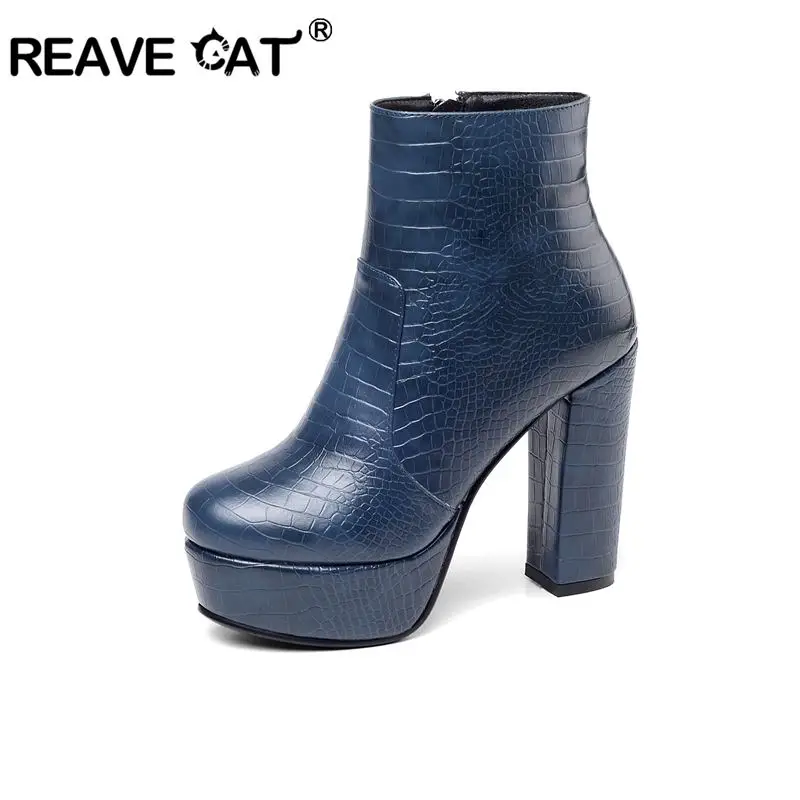 REAVE CAT/Женская обувь на платформе ботинки не сужающемся книзу массивном каблуке