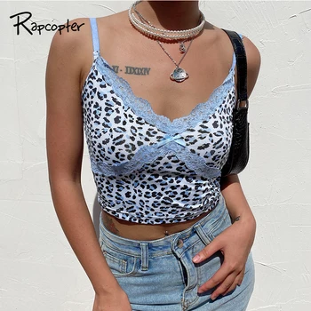

Rapcopter Leopard Print Woman Tops Lace Crop Top New Backless Sexy Tees Top Skinny Sleeveless Tank Tops Ladies Party Cami Summer
