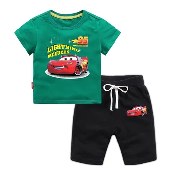 

2Pcs/set Disney Cars 95 McQueen Tees Cotton Summer Short Sleeve Tshirt 3D Print Children's Cartoon Kids Boys Child Clothes New