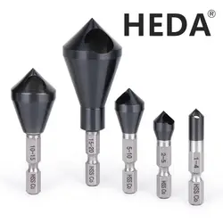 HEDA broca de avellanado, vástago hexagonal de 1/4 ", HSS M35, cobalto, TiAlN, desbarbado de 90 grados, cortador de agujeros de biselado para acero inoxidable