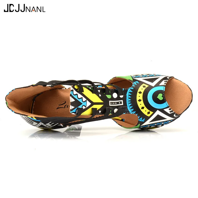  Latin Dance Shoes Ladies Dance Boots Elastic band adjustment Ballroom Dance Shoes Blue African text