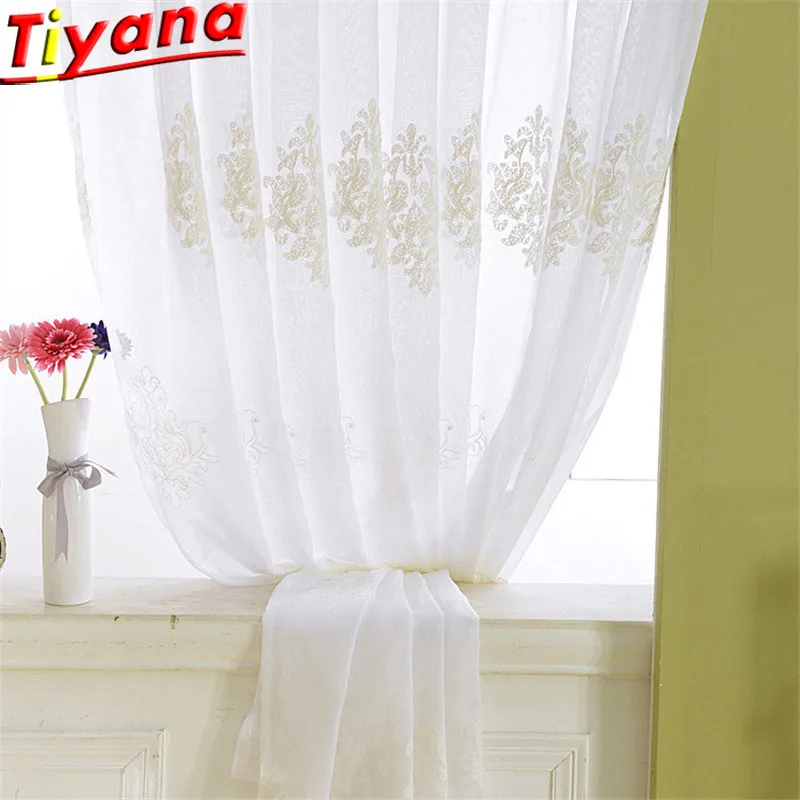 

3D embroidery cotton linen fabric pure white sunflower Tulle Curtain translucidus Tulle curtain sheer curtain WP015 &15
