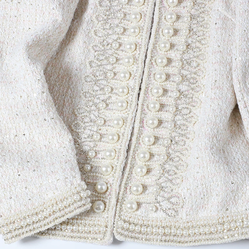 AELESEEN, Весенняя дизайнерская шерстяная куртка для подиума, женское роскошное короткое пальто с жемчужинами и блестками