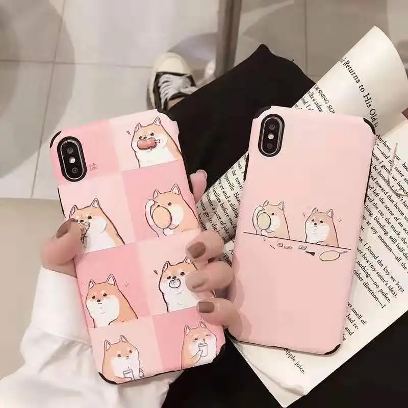 

Japanese garden dog Shiba Inu mobile phone case for iphone7 case pink silk mobile case for iphone x xs max xr 8 6plus back cover