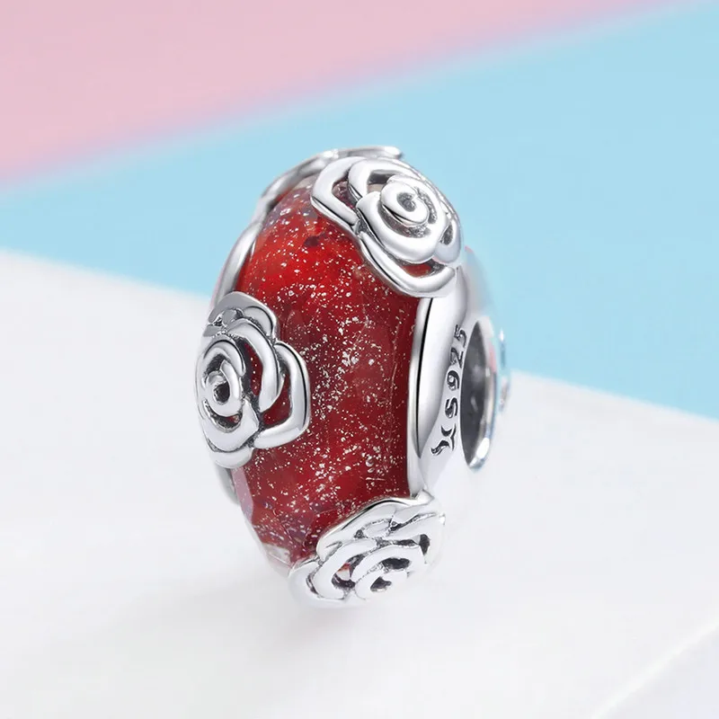 

CodeMonkey 100% 925 Sterling Silver Rose Flower European Glass Beads Fit Original Pandora Bracelets DIY Jewelry Makiong C1030