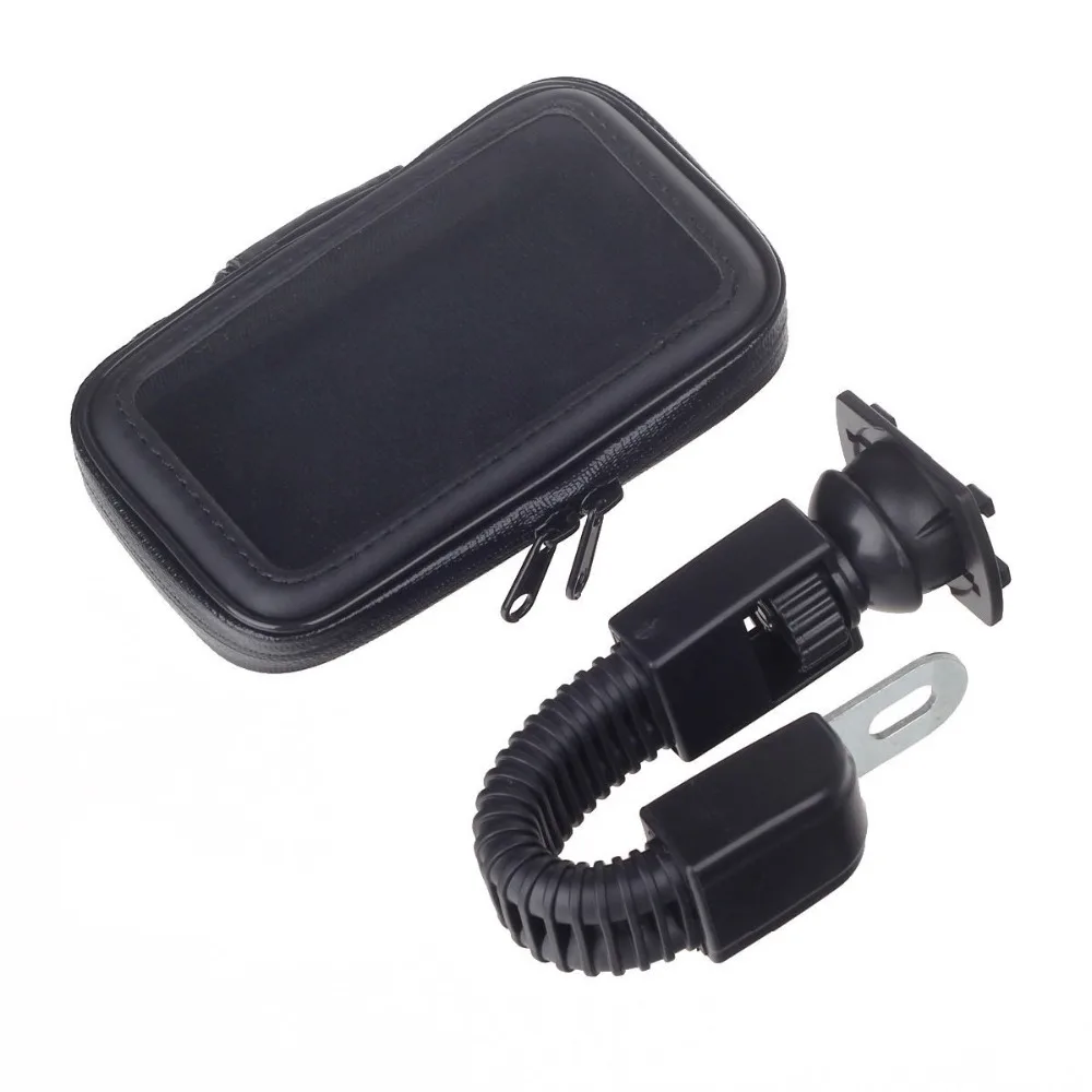 

Motorcycle ATV Phone Mount Holder Scooter Mirror Rear View Stand with Water Resistance Zipper Case Pouch for Mobile Phones