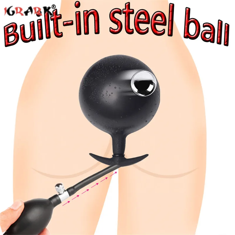 Inflatable Huge Anal Butt Plug Built-in Steel Ball Women Vaginal Anal Dilator Expandable Silicone Men Prostate Massager Sex Toys