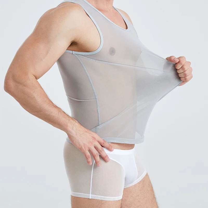 Men Vest Man Slim Sleeveless Undershirt Sexy Top Tanks Boxer Transparent Underwear Set Breathable Lingerie Singlet Elastic