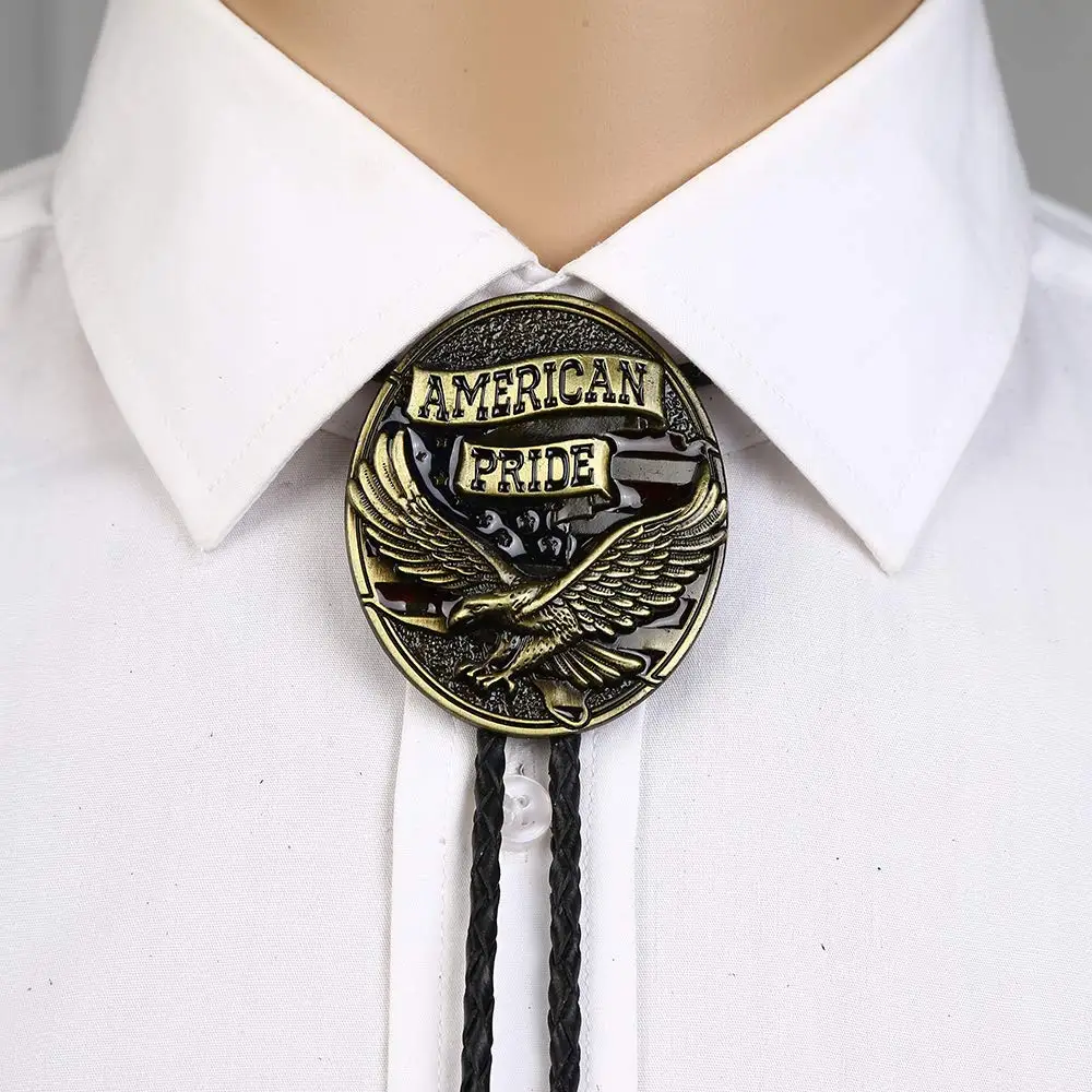 Галстук для мужчин Gold America pride eagle bolo ковбойский Западный галстук из коровьей кожи