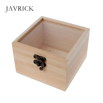 

Glass Top Display Box Unfinished Natural Wooden Square Jewelry Storage Package Jewelry Storage Box Jewelry Organizer Tool