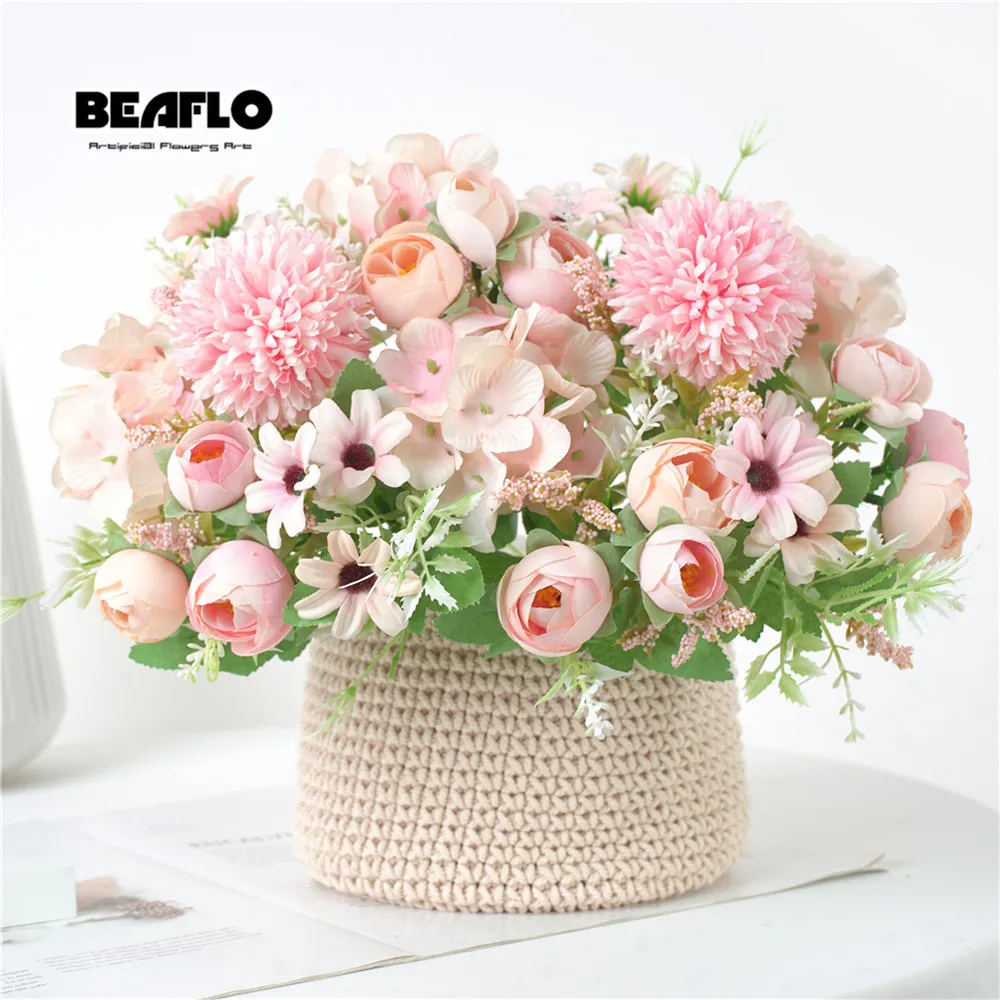 

1 Bouquet Artificial Flowers Rose Tea Bud Flower Camellia Silk Fake Flower flores for DIY Home Garden Wedding Decoration