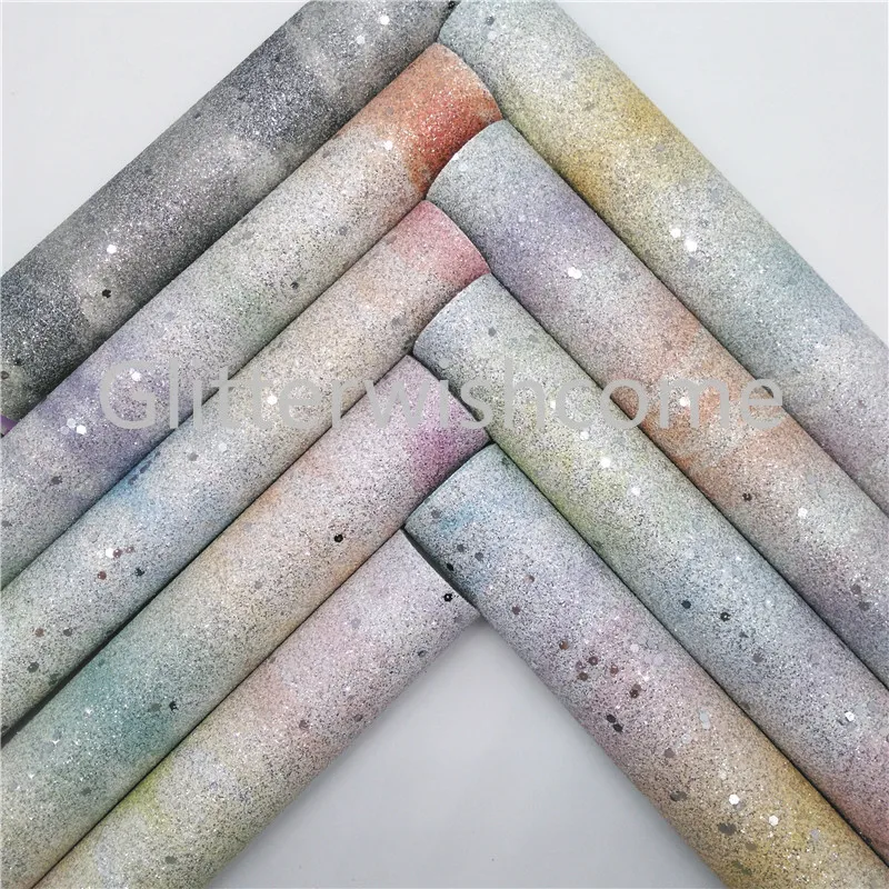 

Glitterwishcome 21X29CM A4 Size Synthetic Leather, Rainbow Stripes Glitter Leather, Faux PU Leather fabric Vinyl for Bows,GM558A