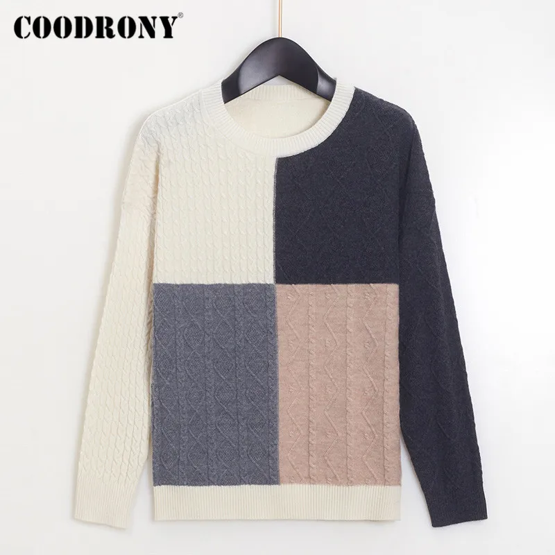 COODRONY Brand New Autumn Winter Casual Pullover Slim Sweaters Women Knitted Geometric 100% Wool Female Jumper W1122
