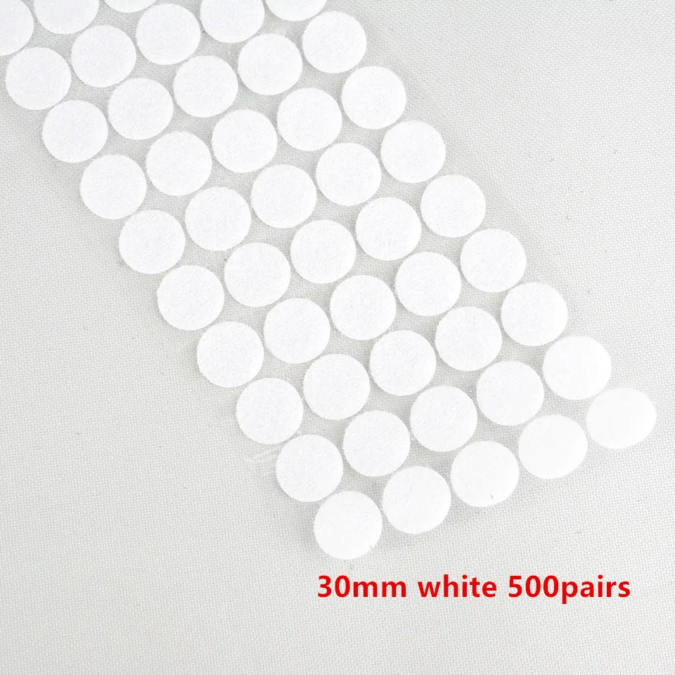 30mm white 500pairs 10/15/20/25/30 мм 500 пар Самоклеящиеся Застежки лента в горошек сильный клей Magic Стикеры диск черно-белые круглые монеты на застежке-липучке Ленты - Цвет: 30mm white 500pairs