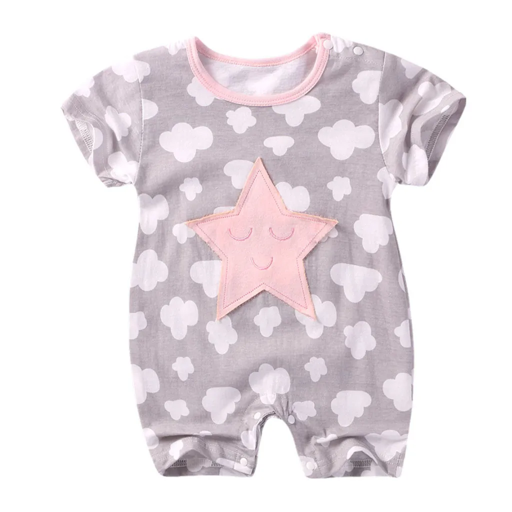 Одежда для малышей; детские комбинезоны; комбинезон с короткими рукавами для маленьких девочек; комбинезон с принтом звезд, облаков, Луны; комбинезон костюмы для малышей - Цвет: gray
