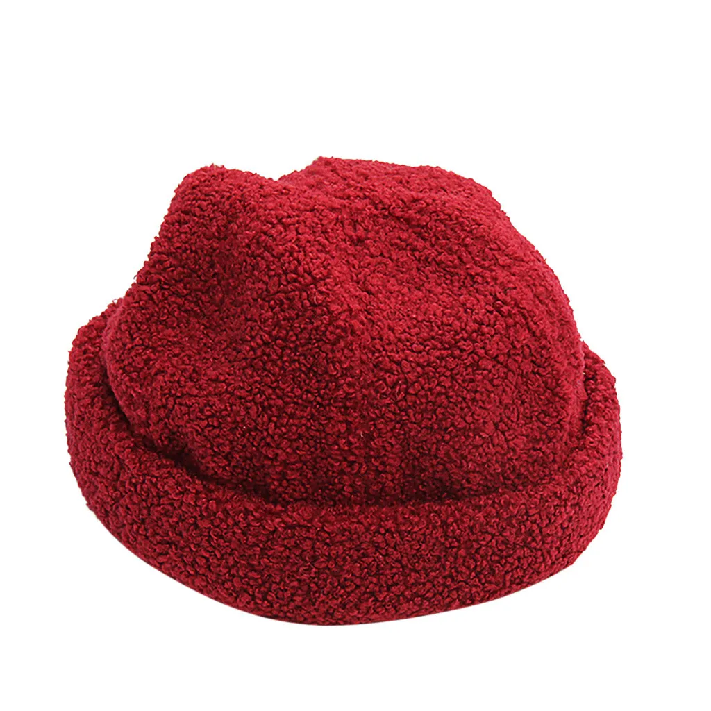 Модная женская шапка-бини с краями, однотонная флисовая хлопковая шапка Skullies, плюшевая теплая шапка, шапка для художника, берет, шапка, женская шапка