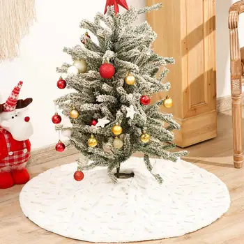 

90/120cm Round Feathers Embroidered Christmas Tree Skirt Apron Soft Faux Fur Carpet Home Party Xmas Tree Decoration